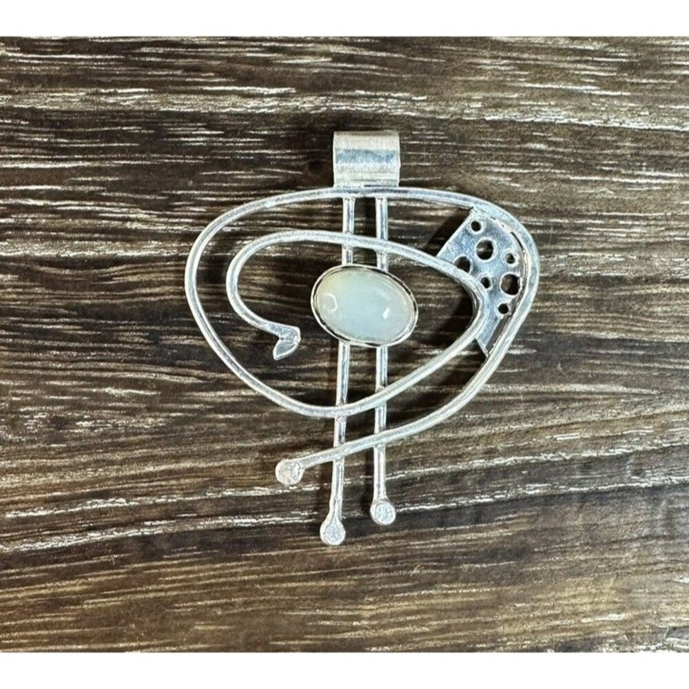 Handmade Sterling Silver Modernist Swirl Pendant With Aurora Opal